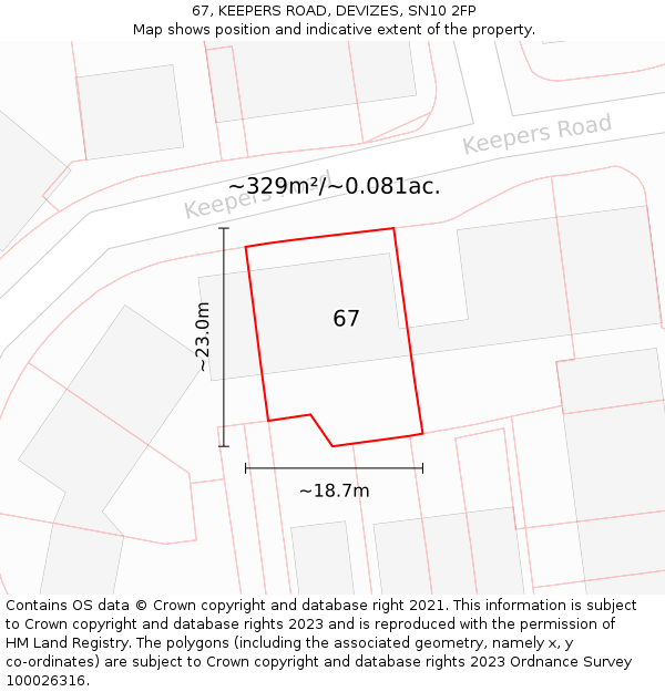 67, KEEPERS ROAD, DEVIZES, SN10 2FP: Plot and title map