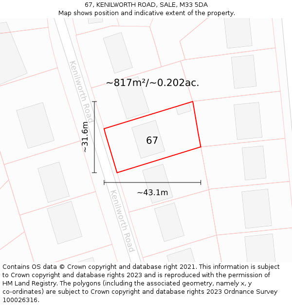 67, KENILWORTH ROAD, SALE, M33 5DA: Plot and title map
