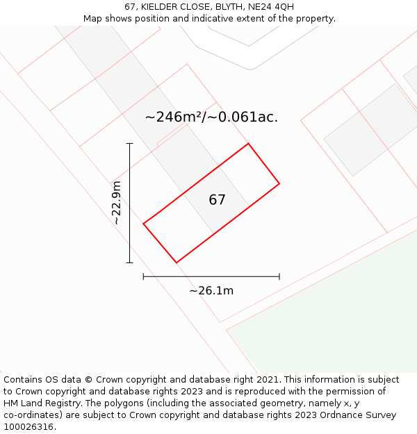 67, KIELDER CLOSE, BLYTH, NE24 4QH: Plot and title map