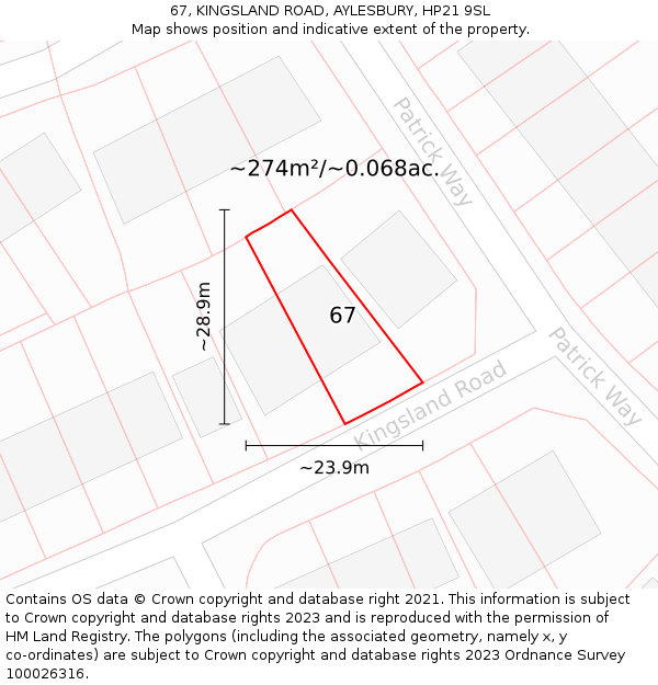 67, KINGSLAND ROAD, AYLESBURY, HP21 9SL: Plot and title map