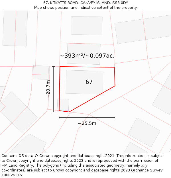 67, KITKATTS ROAD, CANVEY ISLAND, SS8 0DY: Plot and title map