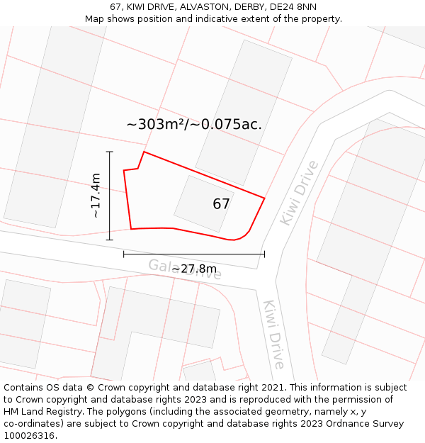 67, KIWI DRIVE, ALVASTON, DERBY, DE24 8NN: Plot and title map