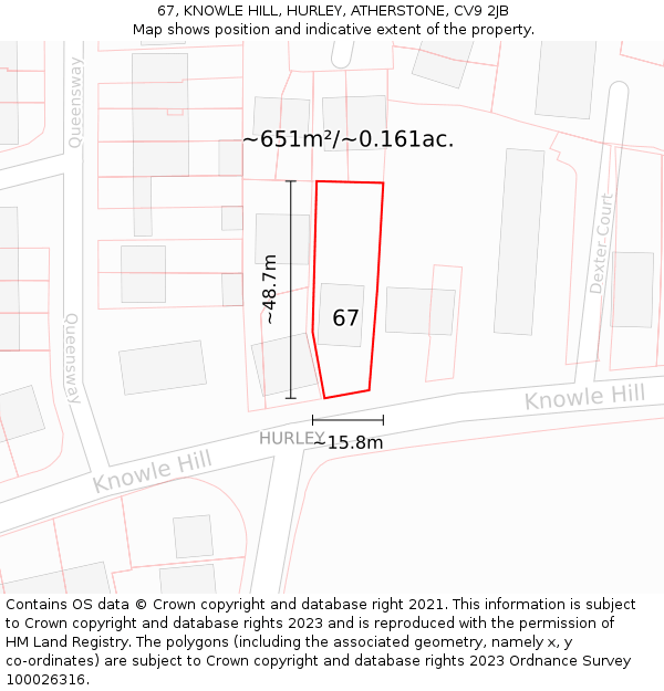 67, KNOWLE HILL, HURLEY, ATHERSTONE, CV9 2JB: Plot and title map