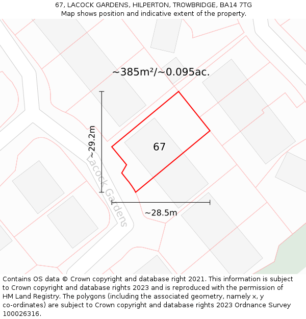 67, LACOCK GARDENS, HILPERTON, TROWBRIDGE, BA14 7TG: Plot and title map