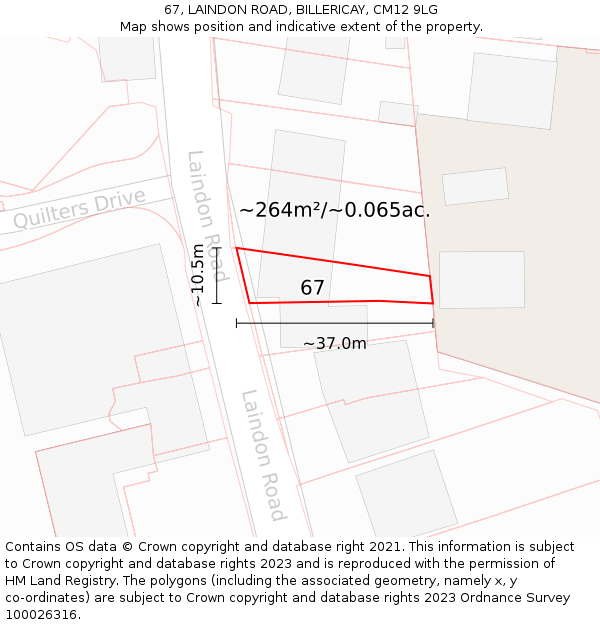 67, LAINDON ROAD, BILLERICAY, CM12 9LG: Plot and title map