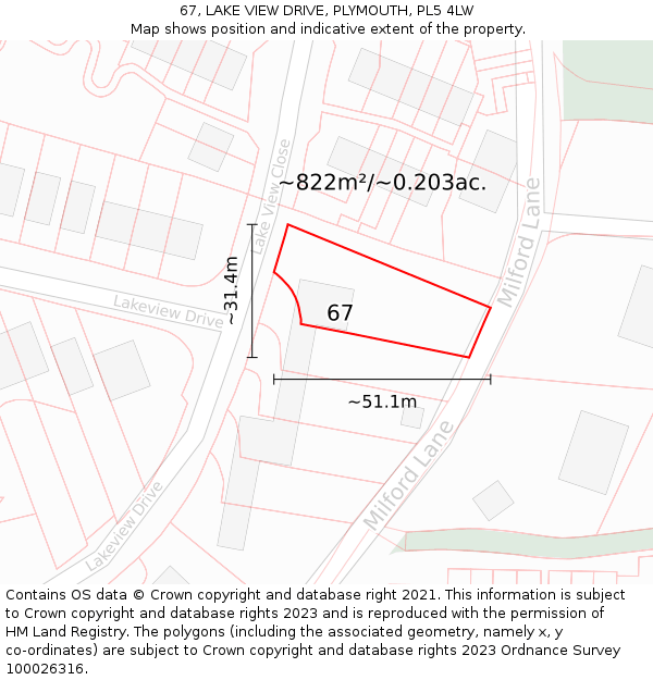 67, LAKE VIEW DRIVE, PLYMOUTH, PL5 4LW: Plot and title map