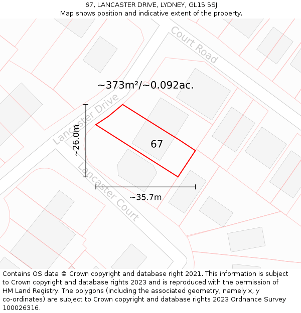 67, LANCASTER DRIVE, LYDNEY, GL15 5SJ: Plot and title map