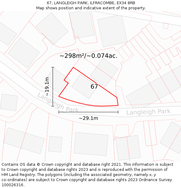 67, LANGLEIGH PARK, ILFRACOMBE, EX34 8RB: Plot and title map