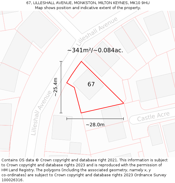 67, LILLESHALL AVENUE, MONKSTON, MILTON KEYNES, MK10 9HU: Plot and title map