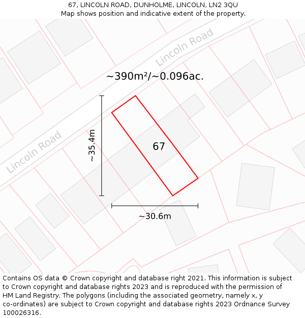 67, LINCOLN ROAD, DUNHOLME, LINCOLN, LN2 3QU: Plot and title map