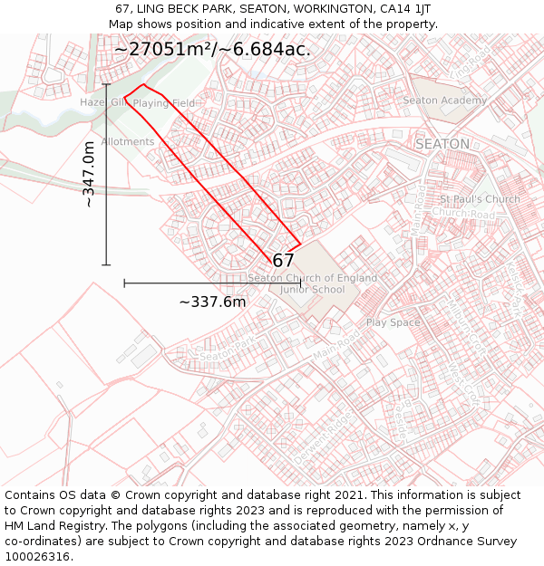 67, LING BECK PARK, SEATON, WORKINGTON, CA14 1JT: Plot and title map