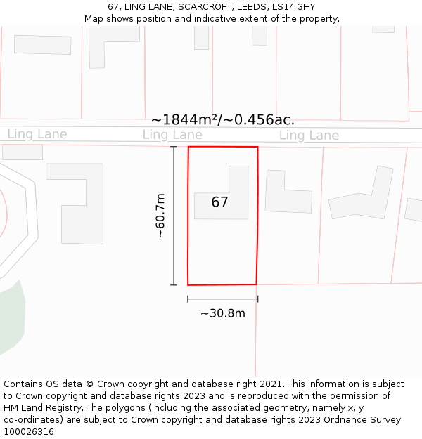 67, LING LANE, SCARCROFT, LEEDS, LS14 3HY: Plot and title map