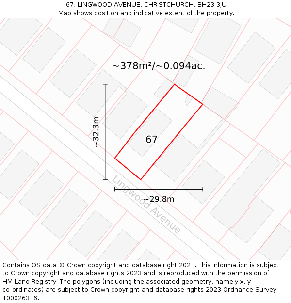 67, LINGWOOD AVENUE, CHRISTCHURCH, BH23 3JU: Plot and title map