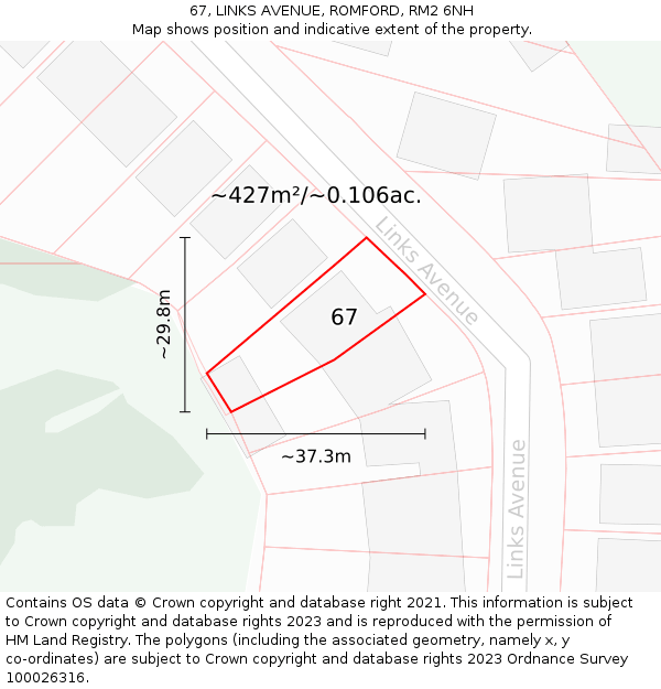 67, LINKS AVENUE, ROMFORD, RM2 6NH: Plot and title map