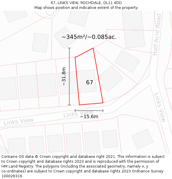 67, LINKS VIEW, ROCHDALE, OL11 4DD: Plot and title map
