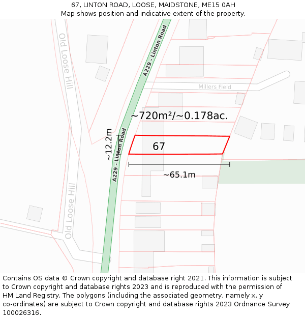 67, LINTON ROAD, LOOSE, MAIDSTONE, ME15 0AH: Plot and title map