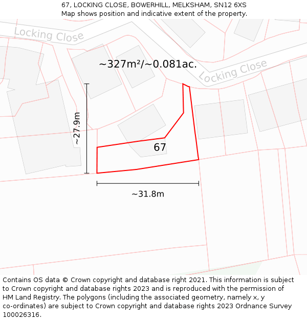 67, LOCKING CLOSE, BOWERHILL, MELKSHAM, SN12 6XS: Plot and title map