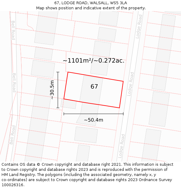 67, LODGE ROAD, WALSALL, WS5 3LA: Plot and title map