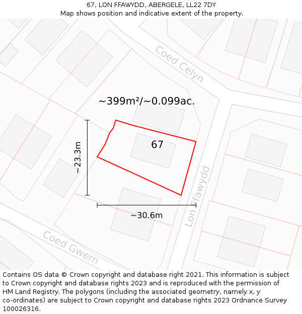 67, LON FFAWYDD, ABERGELE, LL22 7DY: Plot and title map
