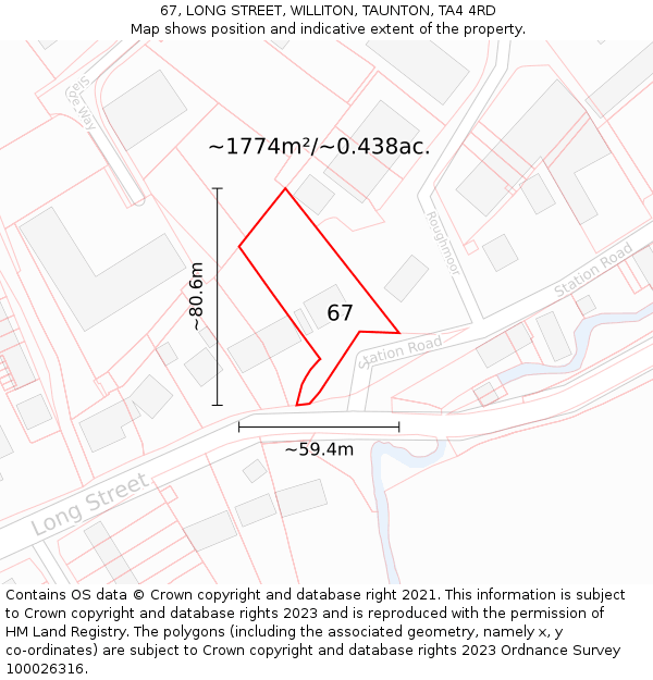 67, LONG STREET, WILLITON, TAUNTON, TA4 4RD: Plot and title map