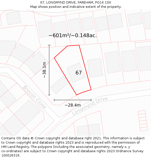 67, LONGMYND DRIVE, FAREHAM, PO14 1SX: Plot and title map