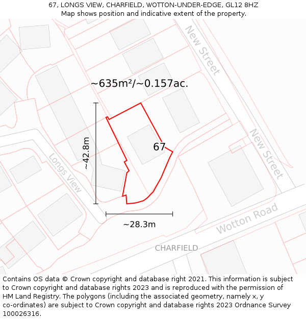 67, LONGS VIEW, CHARFIELD, WOTTON-UNDER-EDGE, GL12 8HZ: Plot and title map