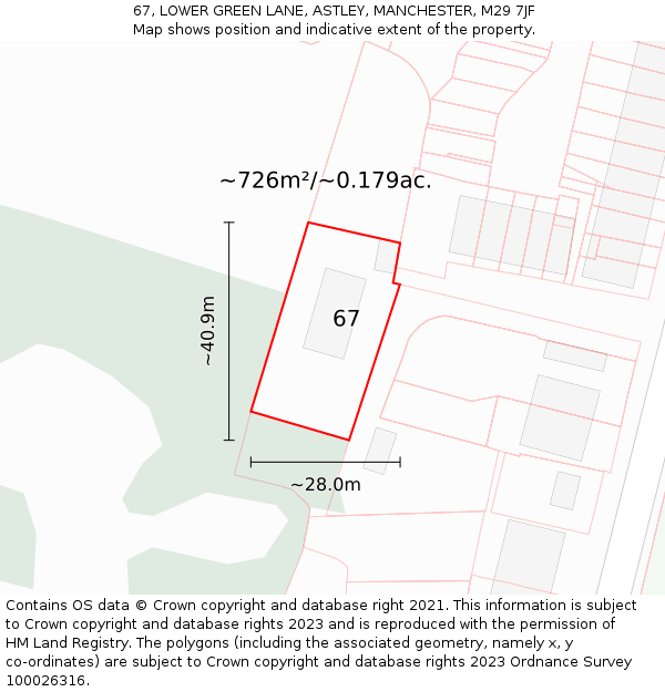 67, LOWER GREEN LANE, ASTLEY, MANCHESTER, M29 7JF: Plot and title map