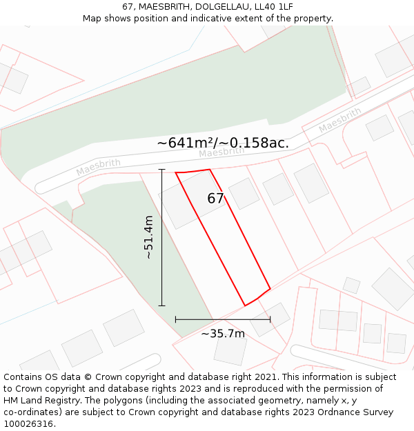 67, MAESBRITH, DOLGELLAU, LL40 1LF: Plot and title map