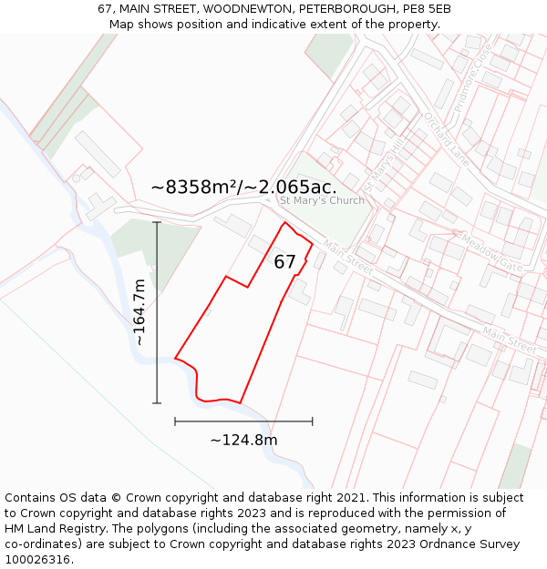 67, MAIN STREET, WOODNEWTON, PETERBOROUGH, PE8 5EB: Plot and title map