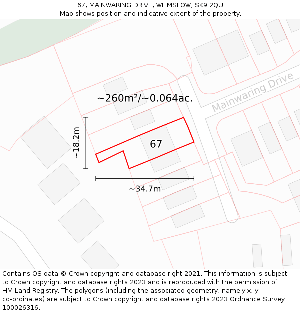 67, MAINWARING DRIVE, WILMSLOW, SK9 2QU: Plot and title map