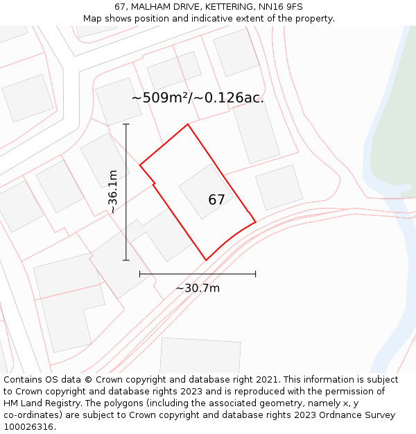 67, MALHAM DRIVE, KETTERING, NN16 9FS: Plot and title map