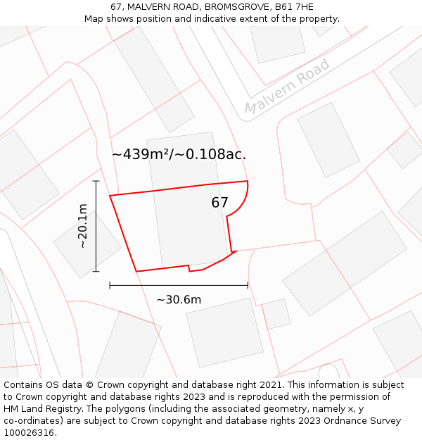 67, MALVERN ROAD, BROMSGROVE, B61 7HE: Plot and title map