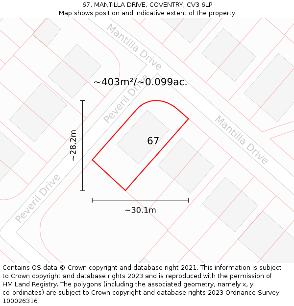 67, MANTILLA DRIVE, COVENTRY, CV3 6LP: Plot and title map