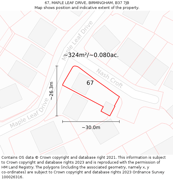 67, MAPLE LEAF DRIVE, BIRMINGHAM, B37 7JB: Plot and title map