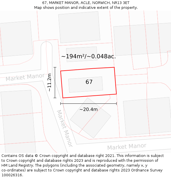 67, MARKET MANOR, ACLE, NORWICH, NR13 3ET: Plot and title map