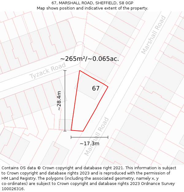 67, MARSHALL ROAD, SHEFFIELD, S8 0GP: Plot and title map