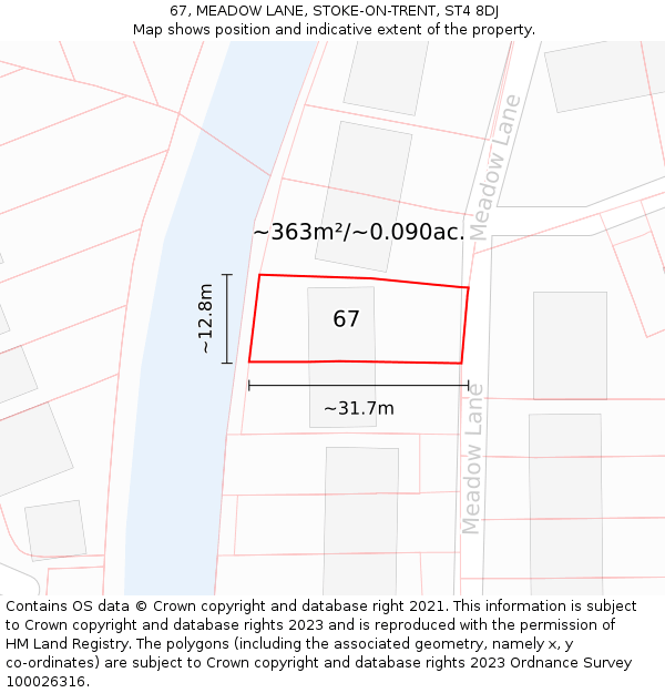 67, MEADOW LANE, STOKE-ON-TRENT, ST4 8DJ: Plot and title map