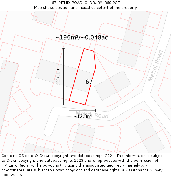 67, MEHDI ROAD, OLDBURY, B69 2GE: Plot and title map