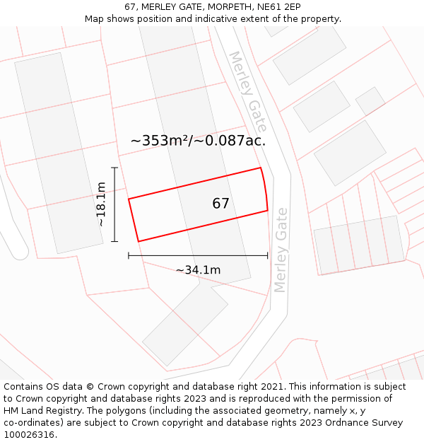 67, MERLEY GATE, MORPETH, NE61 2EP: Plot and title map