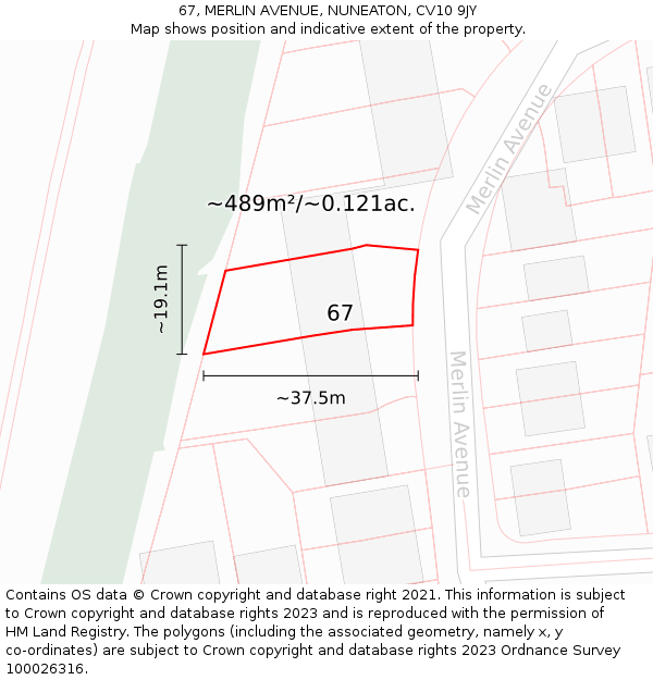 67, MERLIN AVENUE, NUNEATON, CV10 9JY: Plot and title map