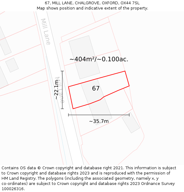 67, MILL LANE, CHALGROVE, OXFORD, OX44 7SL: Plot and title map