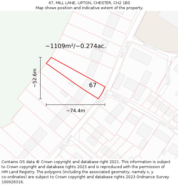 67, MILL LANE, UPTON, CHESTER, CH2 1BS: Plot and title map