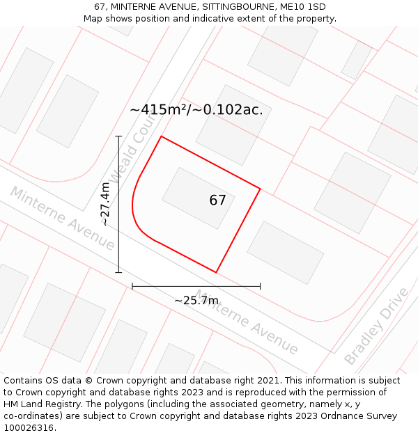 67, MINTERNE AVENUE, SITTINGBOURNE, ME10 1SD: Plot and title map