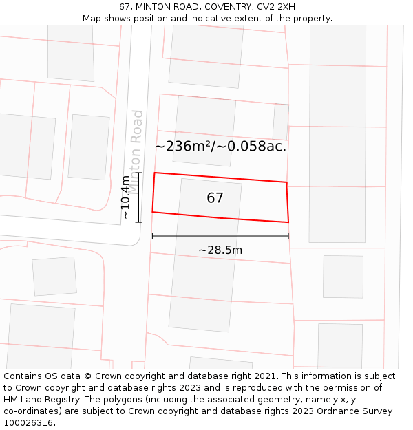67, MINTON ROAD, COVENTRY, CV2 2XH: Plot and title map