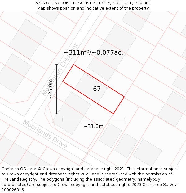 67, MOLLINGTON CRESCENT, SHIRLEY, SOLIHULL, B90 3RG: Plot and title map