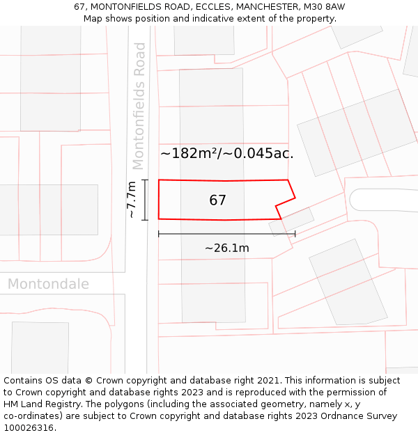 67, MONTONFIELDS ROAD, ECCLES, MANCHESTER, M30 8AW: Plot and title map