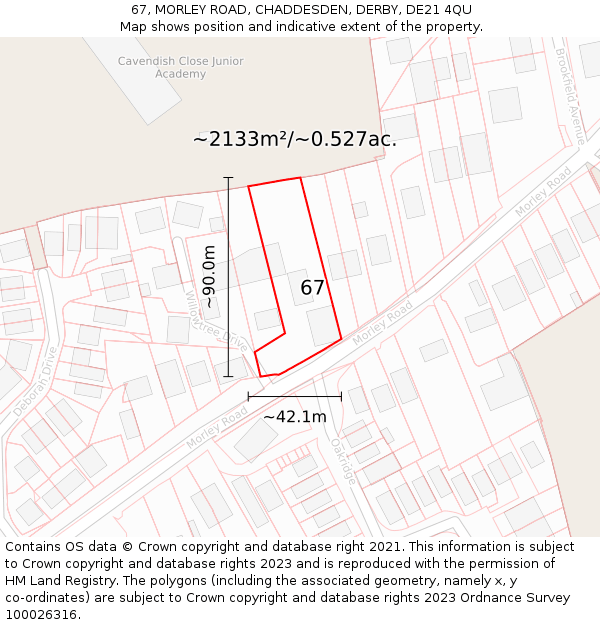 67, MORLEY ROAD, CHADDESDEN, DERBY, DE21 4QU: Plot and title map