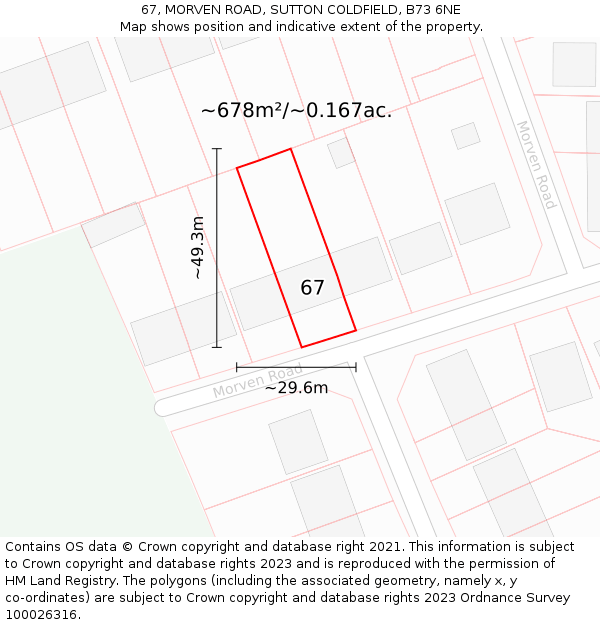 67, MORVEN ROAD, SUTTON COLDFIELD, B73 6NE: Plot and title map