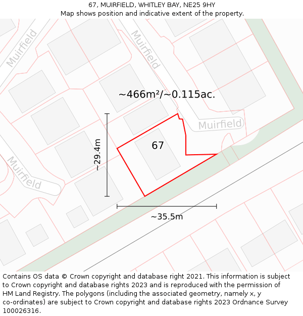 67, MUIRFIELD, WHITLEY BAY, NE25 9HY: Plot and title map