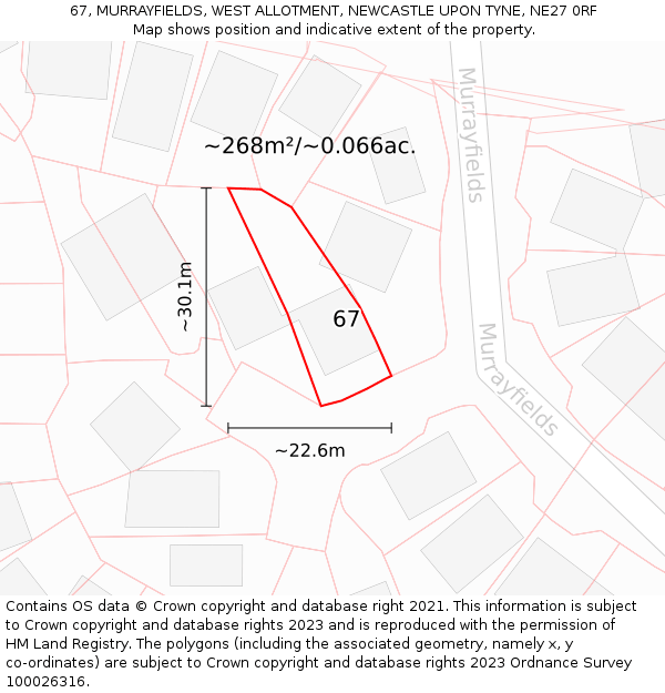 67, MURRAYFIELDS, WEST ALLOTMENT, NEWCASTLE UPON TYNE, NE27 0RF: Plot and title map